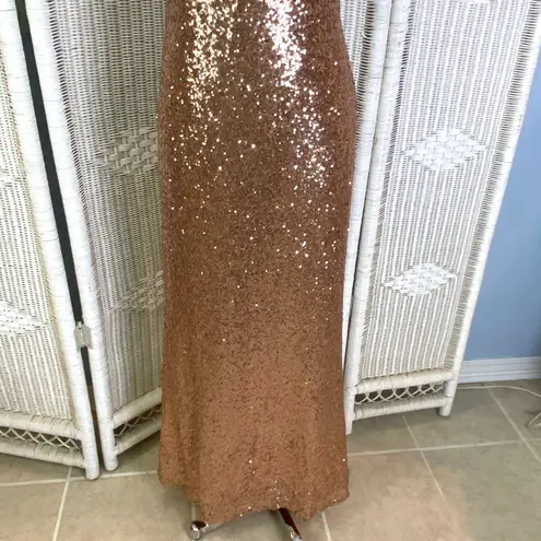 Christina Wu Celebration Rose Gold Sequin Gown Sleeveless Cowl Back Dress 12