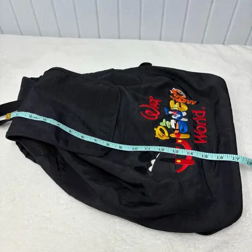 Walt Disney World Black Embroidered Drawstring Book Bag Backpack Character Logo
