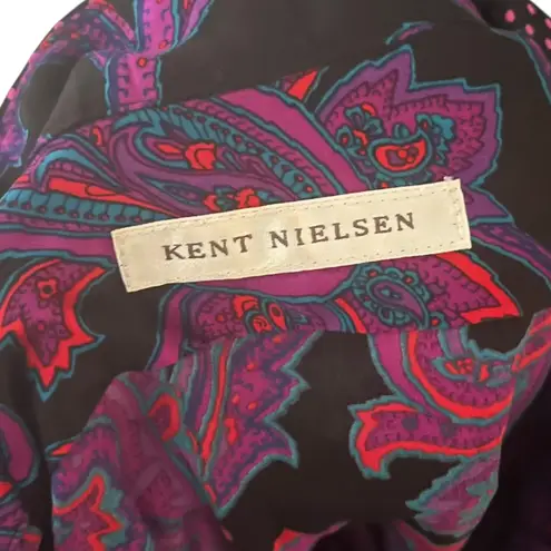 KENT NIELSEN Black Paisley Print Button Down Long Sleeve Shirt Blouse Top Sz M Size M