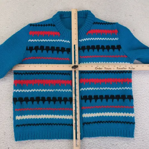 Vintage Womens Knit Cardigan Striped Teal Blue Sweater Button Front Jacket Large