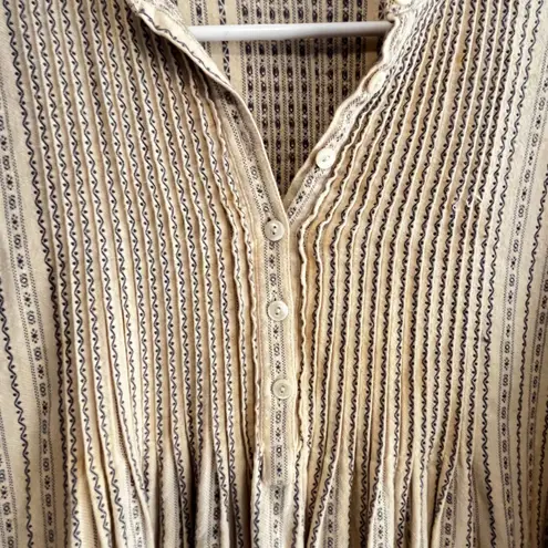 Vintage LL Bean Women's Beige Stripe Cotton Flannel Nightgown Button Down Tan Size L