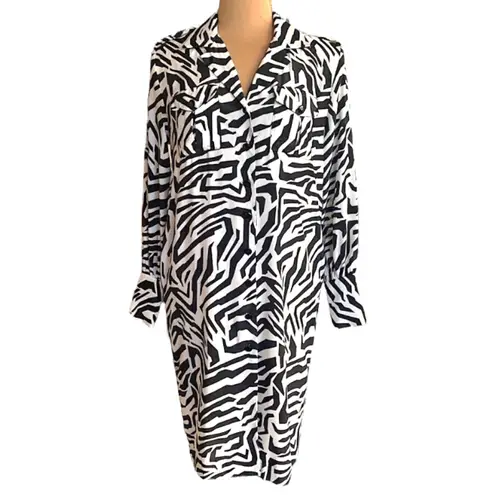 Vintage Black White Zebra Print Schrader Shirt Dress Button Front Long Sleeve 8P Size 8