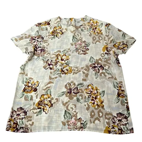 Rodier 100% Silk Floral Blouse 12 – Vintage Lightweight Short Sleeve Top Yellow