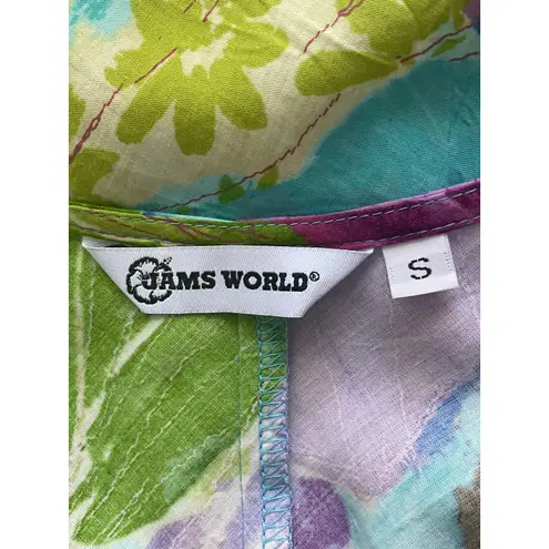 Jams World Turquoise Purple Green Flower Song Print Sleeveless Dress Size Small
