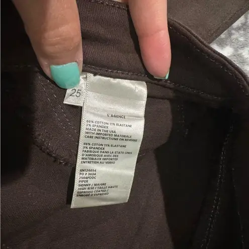 L'Agence Piper High Rise Skinny Ankle Buttons In Espresso Coated Size 25 - Image 8