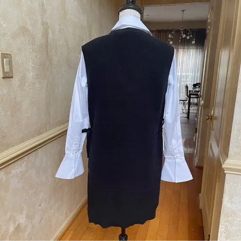 Elan Nia Sleeveless Shirt Sweater Vest Dress Navy Blue White Sz Small