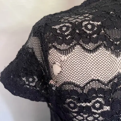 Liberty Love Illusion Bodycon Lace Dress Sz S Y2K Lace Party Holiday Black FLAW