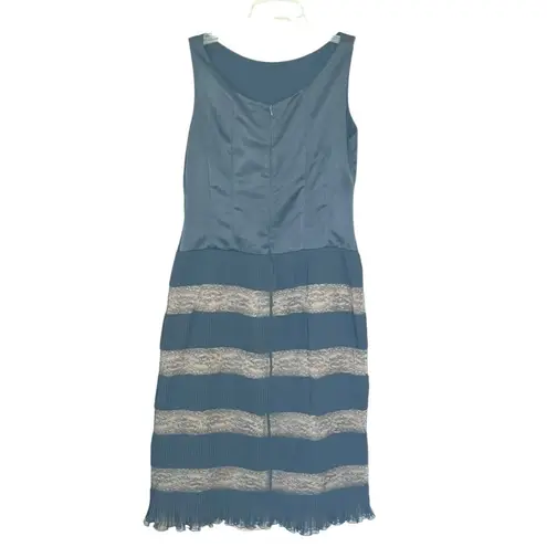 Red Valentino Black Satin Pleated Lace Panel Sheath Cocktail Dress Size 42/US 8