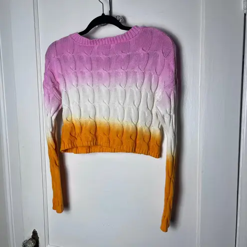 Sincerely Jules Ombre Pink White Orange Cotton Cable Knit Cropped Sweater XS