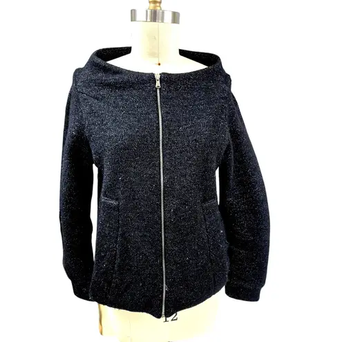 Marc by Marc Jacobs Black Poly/Wool Boat Neck Jacket Zip-up Black/Silver Sz L - Image 5