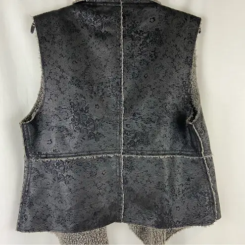 Dylan Sherpa and Black Floral Embossed Faux Suede Raw Hem Vest by True Grit