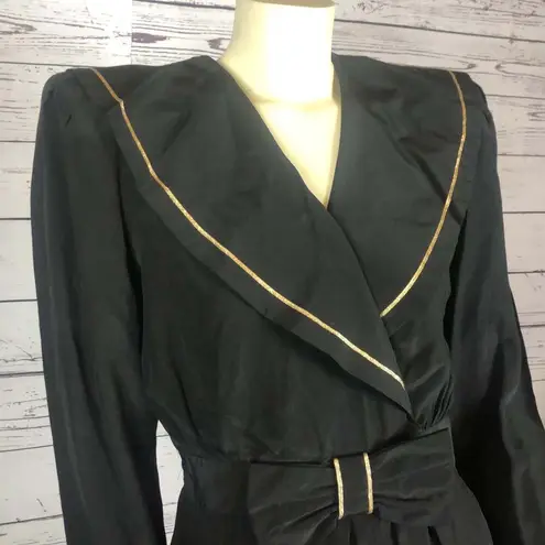 Jonathan Martin Vintage Silk black & gold dress with large round collar size 8