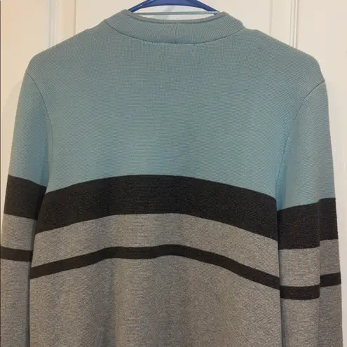 Charter Club Soft Blue and Light/ Dark Gray Knit Cardigan Open Front No Buttons