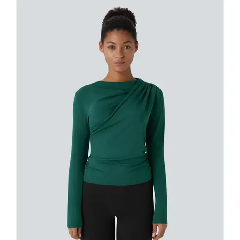 NWT Halara Cowl Neck Ruched Long Sleeve Slim Work Top - Size XS