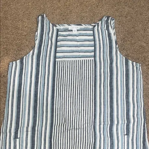 J. Jill Love Linen Nautical Multi Stripe Sleeveless Pullover Shift Dress Blue M Size M