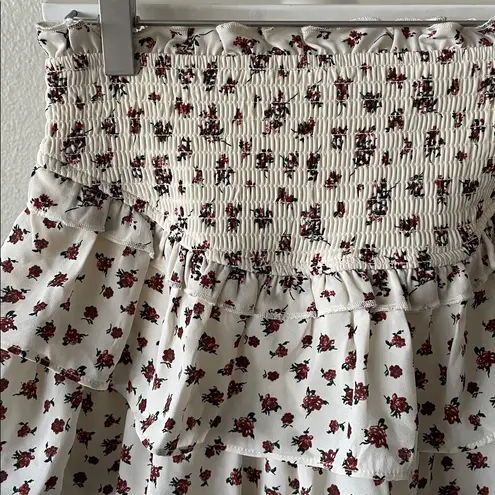 Thirty Thirty LA Skirt Mini Smocked Ruffles Cream Sz S Floral Dainty Coquette Red