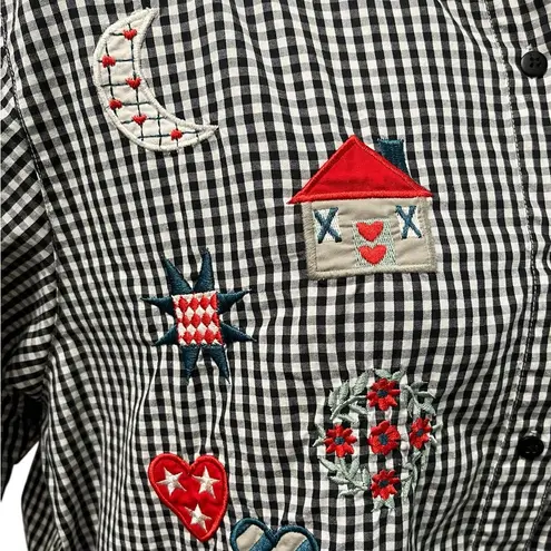 Westbound Vintage Black White Gingham Cottagecore Embroidered Shirt Hearts XL