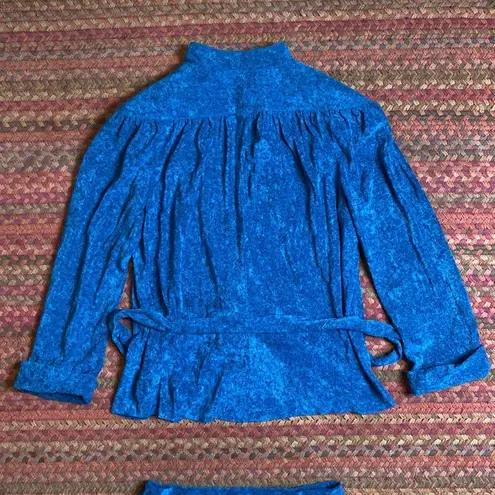 VTG BLUE TERRY CLOTH TWO PIECE BLAZER & PENCIL SKIRT SET BUSINESS GIRL BOSS