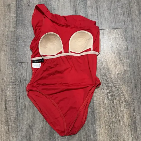 La Blanca One Piece One Shoulder Red Ruched Swimsuit Size 12 Slimming Resort