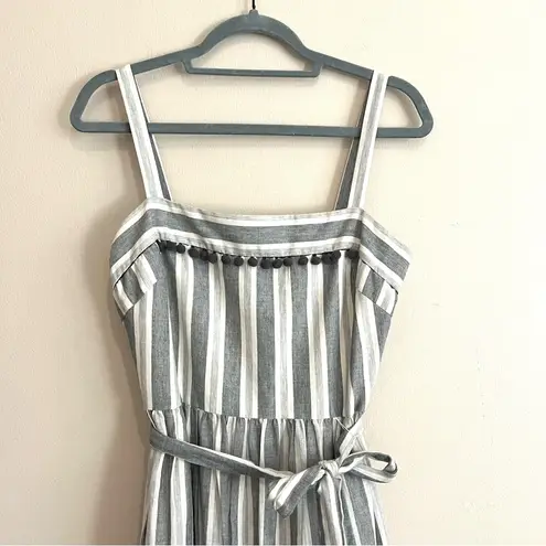 Maggy London Pom Pom Stripe Danni Gray Midi Dress Size 10P Petite