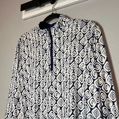 SanSoleil Long Sleeve Top 1/4 Quarter Zip Navy Blue Geometric Patterned Size XL White