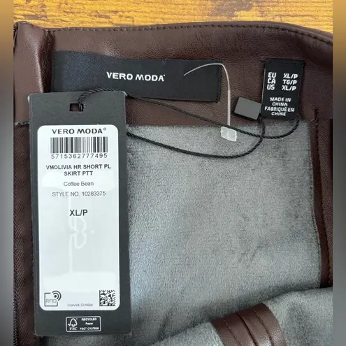 VERO MODA NWT Women's XL Faux-Leather High-Rise Mini Skirt Coffee Bean Brown
