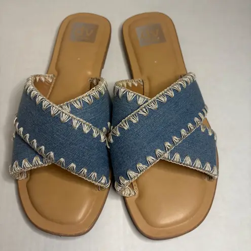 DV Dolce Vita Juneau Denim Criss Cross Slides Sandals Women's Size 9.5 Blue
