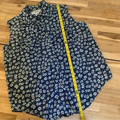 Vintage Sleeveless Blue & Daisy Print Denim Button Down Shirt L Size L