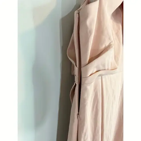 Kay Unger Pale Blush Bigou Shoulder Draped Jumpsuit Dress Stretch Crepe Size 12 Pink