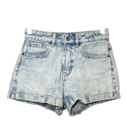 PacSun  Mom Short 100% Cotton High Waisted Thick Hem Acid Wash Denim Blue 23"