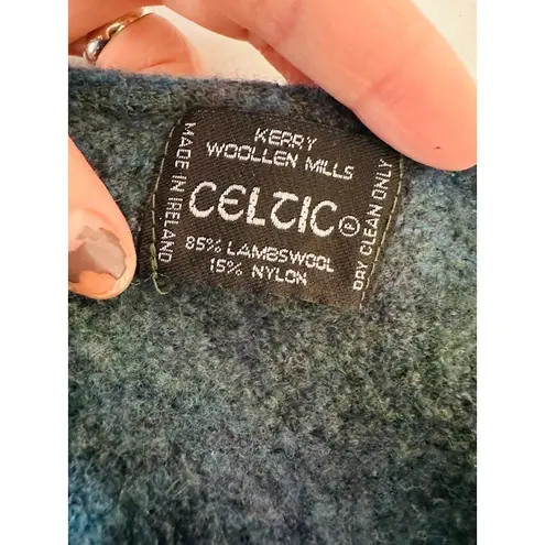 Celtic Kerry Woollen Mills Green Blue Ruana Irish Lambswool Shawl Wrap Ireland Size M