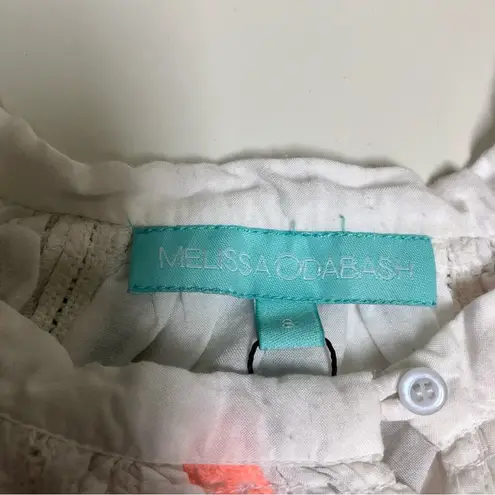 Melissa Odabash Embroidered Peasant Blouse Crop Top White Neon Coral Summery sz8