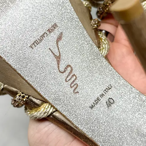 Rene Caovilla Silk Rhinestone Embellished Strappy Slingback Platform Sandal Heel Tan Size 9