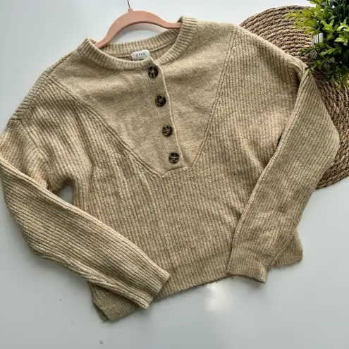 a.n.a  Beige Henley Oversized Knit Sweater Size XS