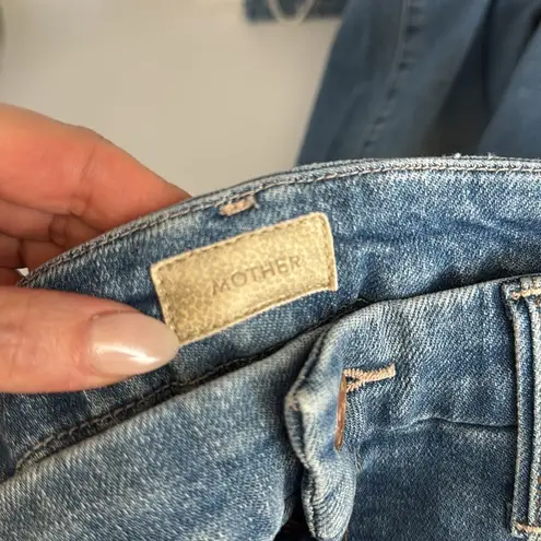 Mother Looker Ripped High Waist Fray Ankle Skinny Jeans Thrilling Shots Size 29 Blue