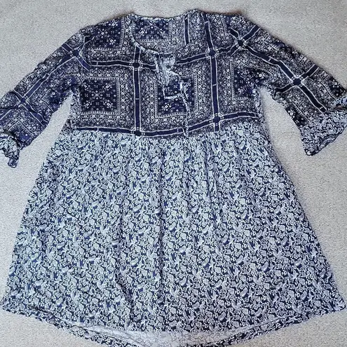 Suzanne Betro Boho Tyle Navy and White Floral Patterned Dress Size XL