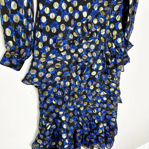 Saloni Womens Isa Ruffle Dress Knee Length Silk Velvet Polka Dots Black Size 0