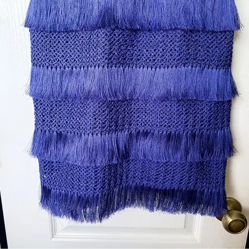 PatBO Dress Fringe Midi Crochet Tiered Sleeveless Beach Wedding Indigo 8 NWT Blue