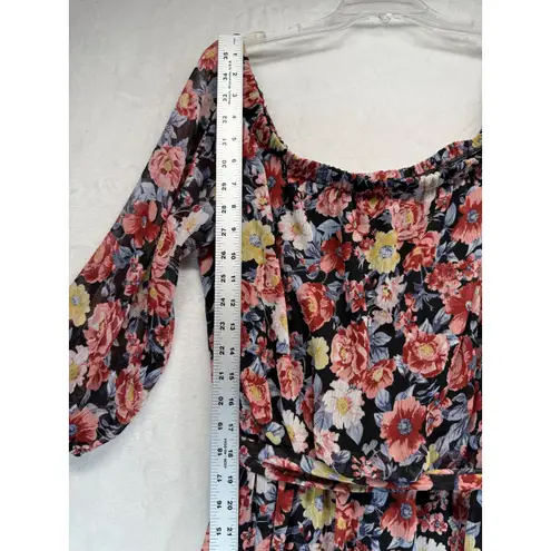 Premier Amour Maxi Dress Floral Print Sheer Overlay Bohemian Size 16 Black