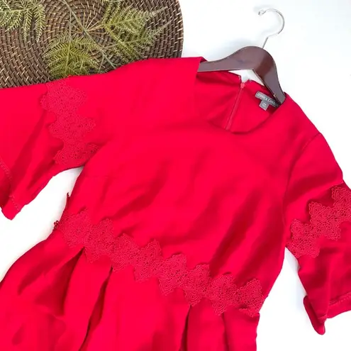 Jessica London Womens Dress Red Fit Flare Crochet Trim Holiday Size 12