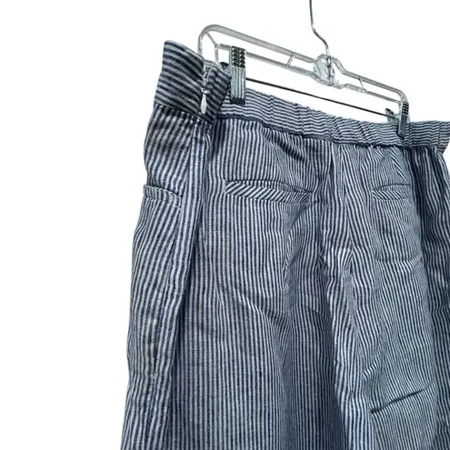 J Jill Love Linen Blue White Striped Lounge Beach Stretch Waist Wide Leg Large