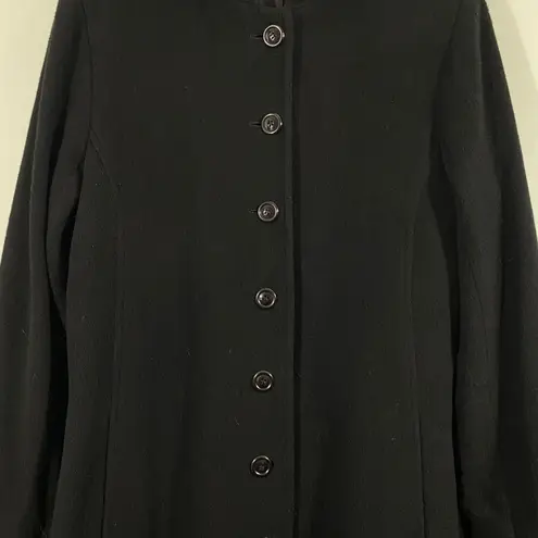 Vtg Albert Nipon Women Black Wool Button Up Maxi Velvet Lined Hood Pea Coat Sz 6