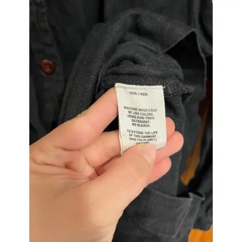 Alex Mill Black Linen Utility Romper Button Front Tie Waist Long Sleeve M Size M