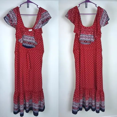 MISA Los Angeles LA Larsen Off Shoulder Bohemian Print Long Prairie Dress NWT