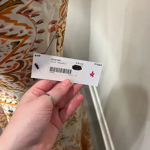 Aakaa Orange Cream Mosaic Boho Pattern Evening Maxi Halter Dress Size Small