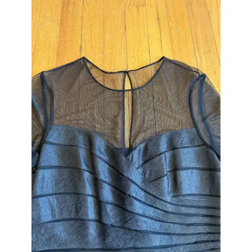 Victor Costa Blouse Womens 4 Black Sheer Mesh Long Sleeve Side Zip Evening Party