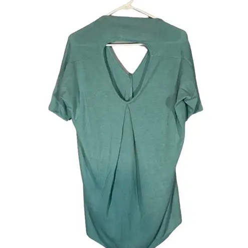 Luxe Baby Blue Short Sleeve Key Hole Cut Out High Low Tunic Blouse Women SZ M