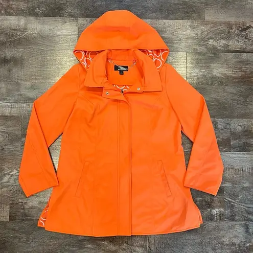 Dennis Basso Dennis By Women’s Bright Orange Hooded Rain Jacket Size Small