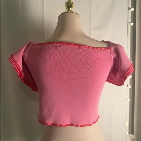 Strut & Bolt Pink Ruffled Flutter Sleeve Crop Blouse Small