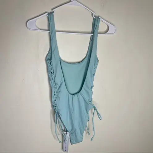 The Bikini Lab The Bikini Lab Aqua Blue High Leg Tie One Piece Swimsuit